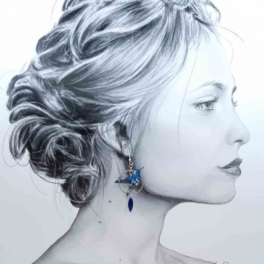 boucles d'oreilles colibri et plume liberty Libby myosotis boucles d'oreilles colibri et plume liberty Libby myosotis