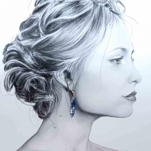 boucles d'oreilles colibri et plume liberty Libby myosotis boucles d'oreilles colibri et plume liberty Libby myosotis