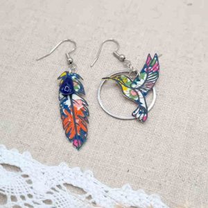 boucles d'oreilles colibri et plume liberty Libby Tangerine