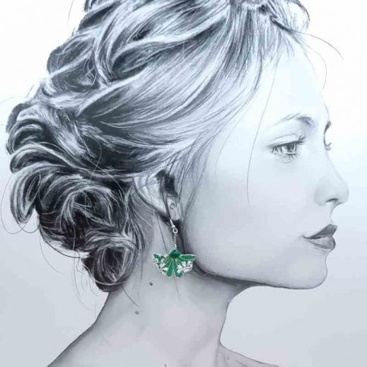 Boucles d'oreilles Ginkgo en Liberty Capel émeraude Boucles d'oreilles Ginkgo en Liberty Capel émeraude