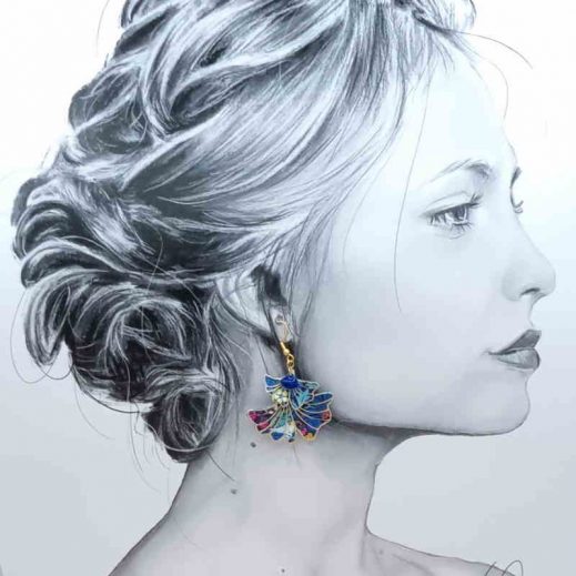 Boucles d'oreilles Ginkgo en Liberty Strawberry thief denim Boucles d'oreilles Ginkgo en Liberty Strawberry thief denim