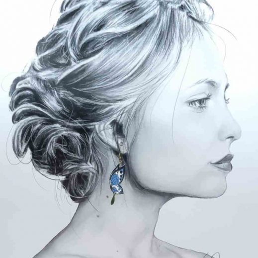 Boucles d'oreilles papillon et lotus en liberty Poppy and daisy azur Boucles d'oreilles papillon et lotus en liberty Poppy and daisy azur