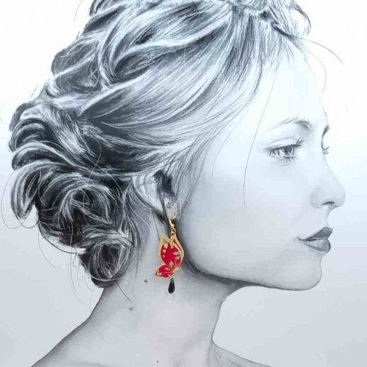 Boucles d'oreilles deux papillons en liberty Capel rubis Boucles d'oreilles deux papillons en liberty Capel rubis