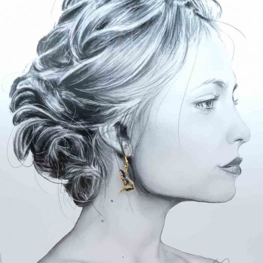 Boucles d'oreilles Lune et petit Loup en liberty Faria B Boucles d'oreilles Lune et petit Loup en liberty Faria B