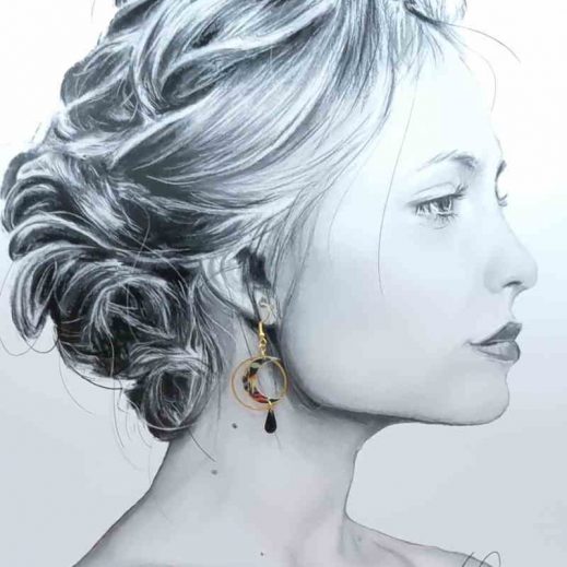 Boucles d'oreilles Lune et petit Loup en liberty Faria B Boucles d'oreilles Lune et petit Loup en liberty Faria B