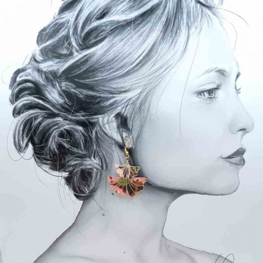 Boucle d'oreilles fleur de ginkgo tissu coton liberty of London Revival Peony et acier inoxydable doré Boucle d'oreilles fleur de ginkgo tissu coton liberty of London Revival Peony et acier inoxydable doré