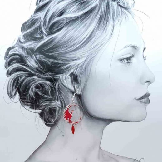 boucles d'oreilles Phoenix en liberty Capel rubis boucles d'oreilles Phoenix en liberty Capel rubis