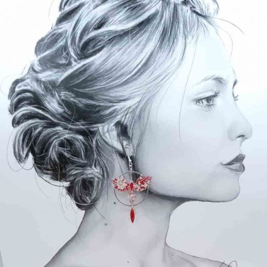 boucles d'oreilles Phoenix en liberty Capel rubis boucles d'oreilles Phoenix en liberty Capel rubis