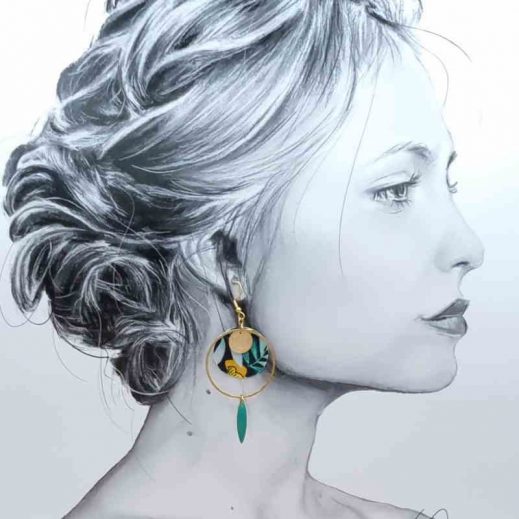 Boucles d'oreilles rondes en coton nagoya émeraude Boucles d'oreilles rondes en coton nagoya émeraude