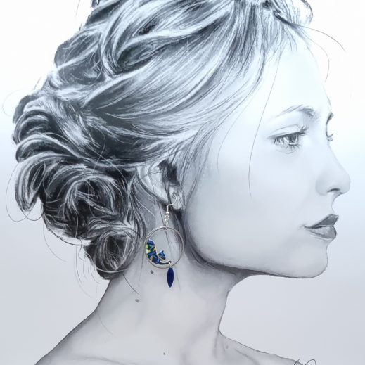 Boucles d'oreilles chats en liberty Strawberry thief denim Boucles d'oreilles chats en liberty Strawberry thief denim