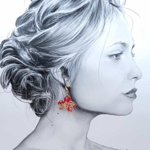 boucles d'oreilles colibri et orchidée en liberty Capel rubis boucles d'oreilles colibri et orchidée en liberty Capel rubis