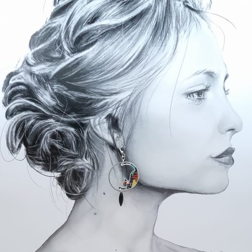 Boucles d'oreilles petits chats en liberty Faria noir Boucles d'oreilles petits chats en liberty Faria noir