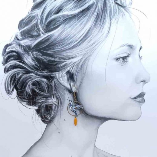 boucles d'oreilles oiseau colibri et fleur de lys en liberty Betsy denim boucles d'oreilles oiseau colibri et fleur de lys en liberty Betsy denim