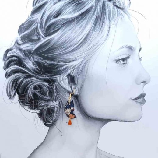 Boucles d'oreilles papillon et lotus en liberty Thorpe rouille Boucles d'oreilles papillon et lotus en liberty Thorpe rouille