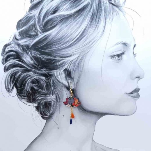 Boucles d'oreilles papillon et lotus en liberty Thorpe rouille Boucles d'oreilles papillon et lotus en liberty Thorpe rouille