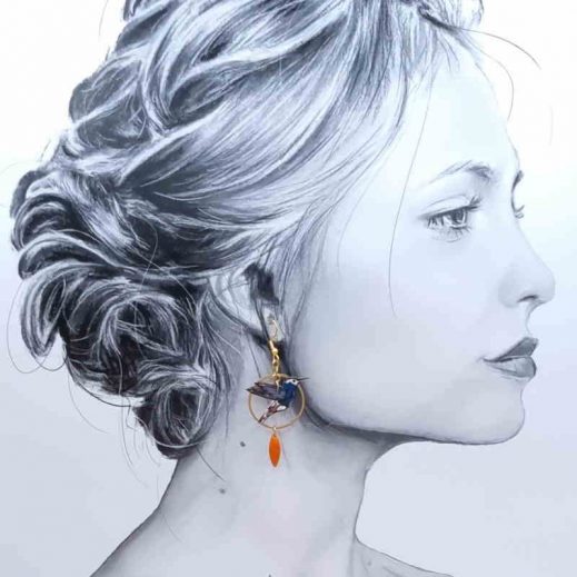 boucles d'oreilles oiseau colibri et plume en liberty thorpe rouille boucles d'oreilles oiseau colibri et plume en liberty thorpe rouille