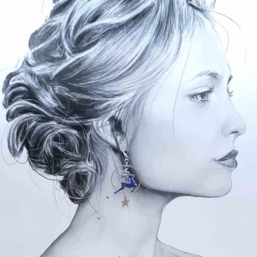 boucles d'oreilles Renne et étoiles liberty Capel indigo boucles d'oreilles Renne et étoiles liberty Capel indigo