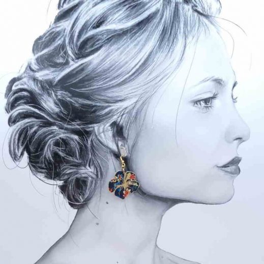 boucles d'oreilles oiseau colibri et hibiscus en liberty Donna leigh midnight boucles d'oreilles oiseau colibri et hibiscus en liberty Donna leigh midnight