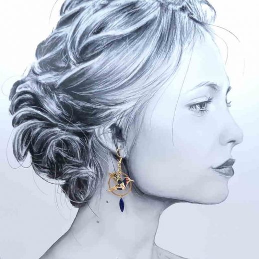 boucles d'oreilles oiseau colibri et hibiscus en liberty Donna leigh midnight boucles d'oreilles oiseau colibri et hibiscus en liberty Donna leigh midnight