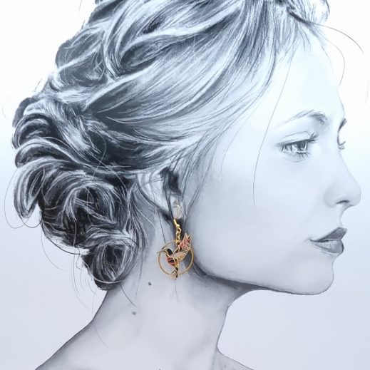 boucles d'oreilles oiseau colibris en liberty Faria noir boucles d'oreilles oiseau colibris en liberty Faria noir