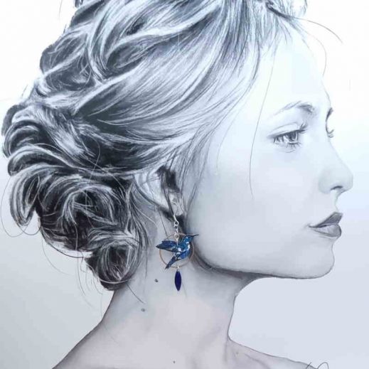 boucles d'oreilles colibri et plume en liberty Margaret Annie bleu boucles d'oreilles colibri et plume en liberty Margaret Annie bleu