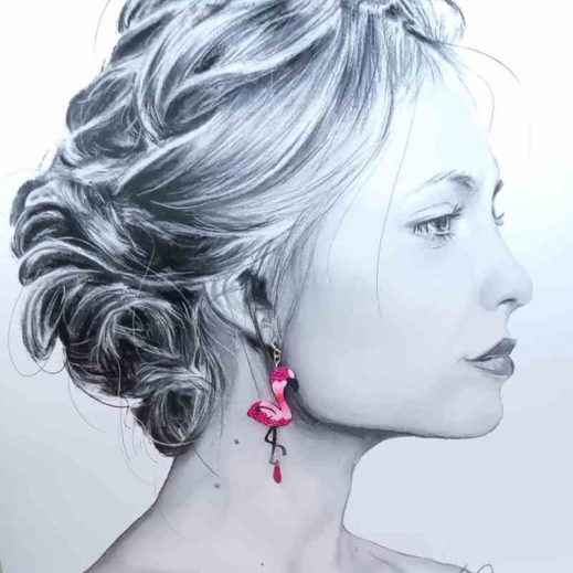 boucles d'oreilles feuille et Flamant rose en tissu petit pan boucles d'oreilles feuille et Flamant rose en tissu petit pan