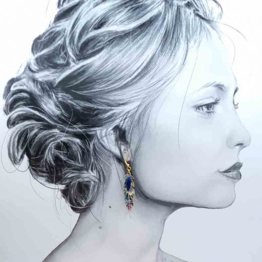 boucles d'oreilles colibri et plume en liberty Strawberry Thief denim boucles d'oreilles colibri et plume en liberty Strawberry Thief denim