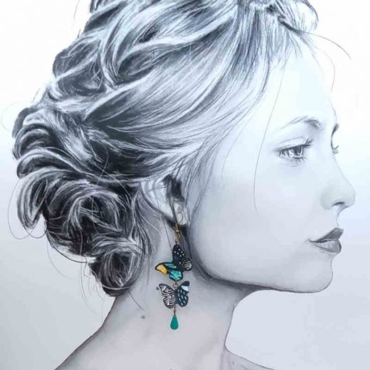 boucles d'oreilles papillons en tissu coton Nagoya émeraude boucles d'oreilles papillons en tissu coton Nagoya émeraude