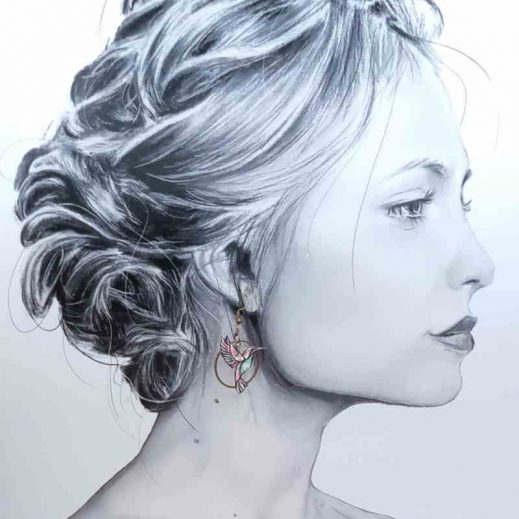 boucles d'oreilles colibri et plume en liberty Betsy Ann Sweet pink boucles d'oreilles colibri et plume en liberty Betsy Ann Sweet pink