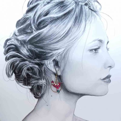 boucles d'oreilles colibri et plume en liberty Margaret Annie Fushia boucles d'oreilles colibri et plume en liberty Margaret Annie Fushia