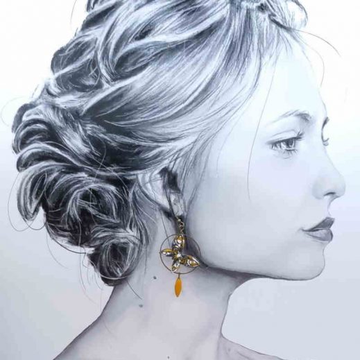 Boucles d'oreilles deux papillons en liberty Feather Meadow moutarde Boucles d'oreilles deux papillons en liberty Feather Meadow moutarde