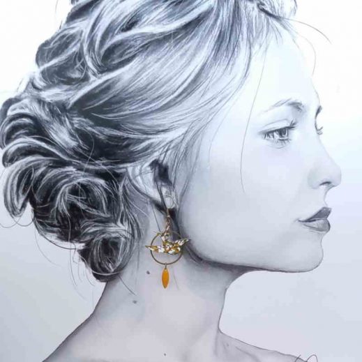 boucles d'oreilles oiseau et tournesol en liberty Feather Meadow moutarde boucles d'oreilles oiseau et tournesol en liberty Feather Meadow moutarde