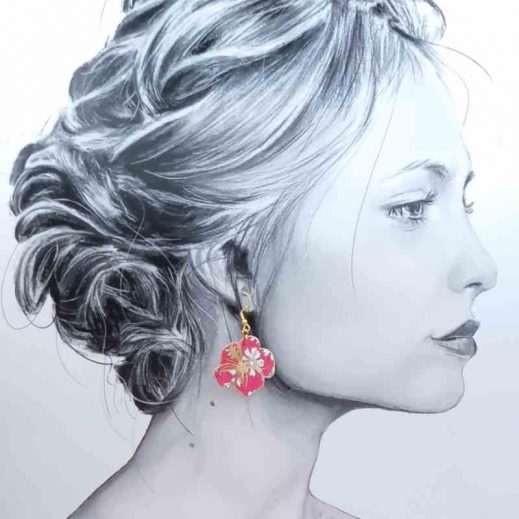boucles d'oreilles Hibiscus en liberty Capel rose boucles d'oreilles Hibiscus en liberty Capel rose
