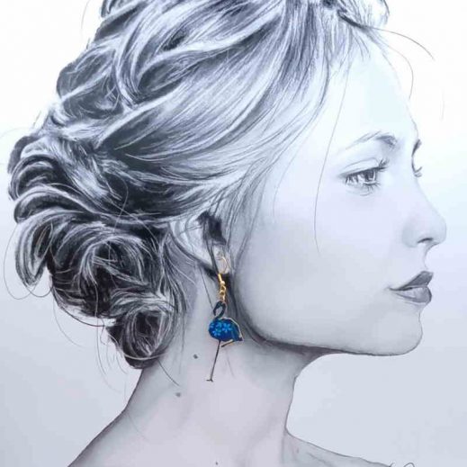 Boucles d'oreilles Flamant et lotus en liberty Erica Navy Boucles d'oreilles Flamant et lotus en liberty Erica Navy