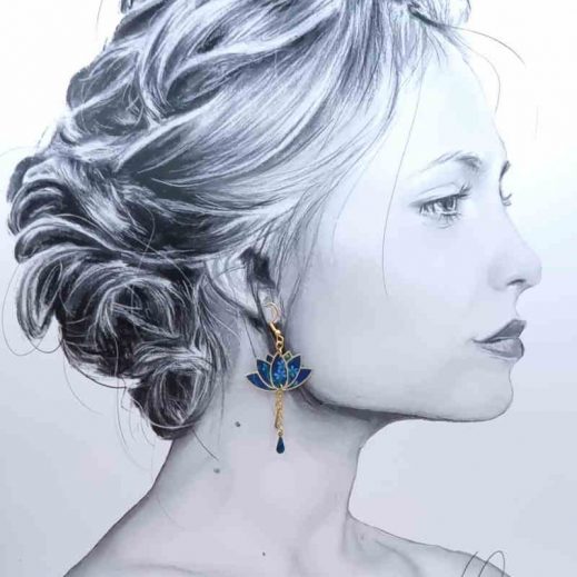 Boucles d'oreilles Flamant et lotus en liberty Erica Navy Boucles d'oreilles Flamant et lotus en liberty Erica Navy