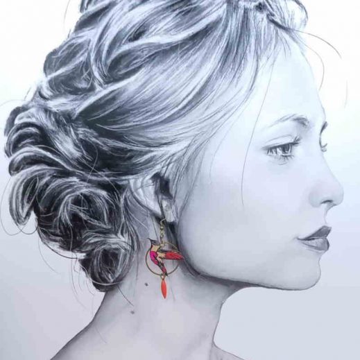 boucles d'oreilles colibri et plume en liberty Betsy fluo thé boucles d'oreilles colibri et plume en liberty Betsy fluo thé