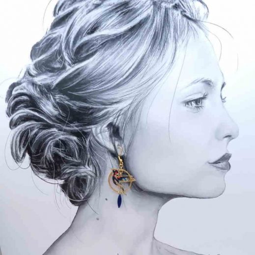 boucles d'oreilles oiseau colibri et plume en liberty Donna leigh midnight boucles d'oreilles oiseau colibri et plume en liberty Donna leigh midnight