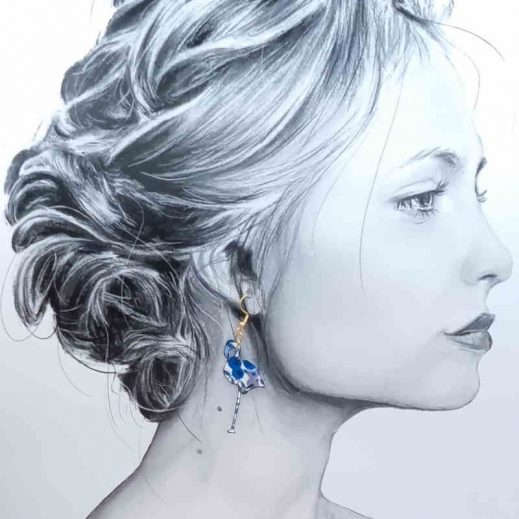 Boucles d'oreilles Flamant et lotus en liberty wiltshire curaçao Boucles d'oreilles Flamant et lotus en liberty wiltshire curaçao