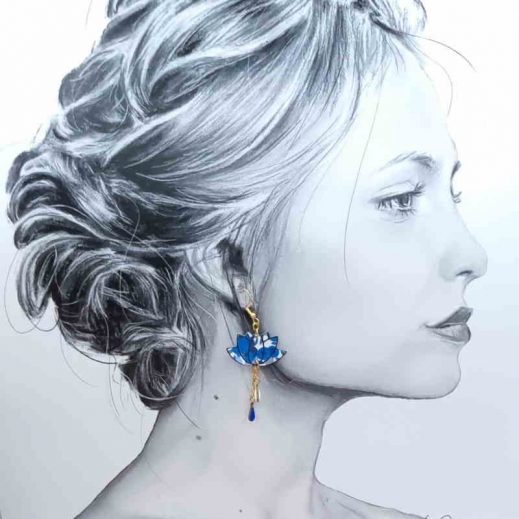 Boucles d'oreilles Flamant et lotus en liberty wiltshire curaçao Boucles d'oreilles Flamant et lotus en liberty wiltshire curaçao