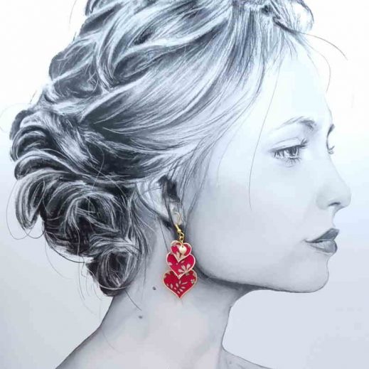 Boucles d'oreilles Cœurs en liberty Capel Rubis Boucles d'oreilles Cœurs en liberty Capel Rubis