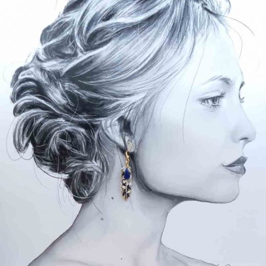 Boucles d'oreilles Lune et plume en liberty Capel navy Boucles d'oreilles Lune et plume en liberty Capel navy