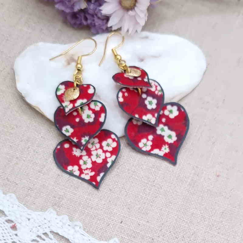 Boucles D'oreilles Cœurs Verts Réminiscence - Asymétriques - Cristal Argenté - Occasion