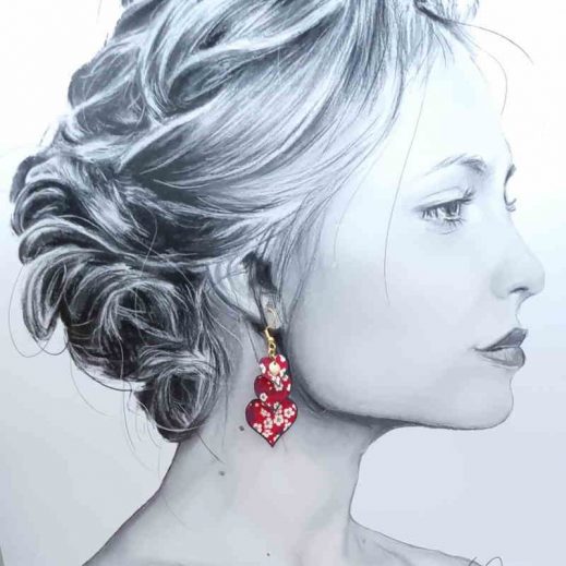 Boucles d'oreilles Cœurs en liberty Mitsi Valéria Rubis Boucles d'oreilles Cœurs en liberty Mitsi Valéria Rubis