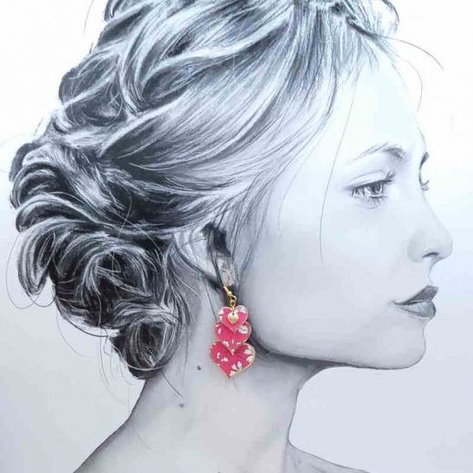 Boucles d'oreilles Cœurs en liberty Capel Rose Boucles d'oreilles Cœurs en liberty Capel Rose