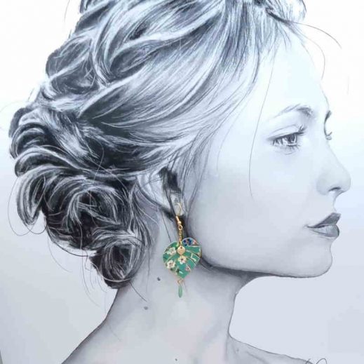 boucles d'oreilles feuille et Flamant rose en liberty boucles d'oreilles feuille et Flamant rose en liberty