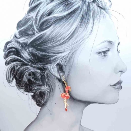 boucles d'oreilles feuille et Flamant rose en liberty boucles d'oreilles feuille et Flamant rose en liberty