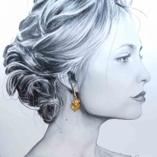 Boucles d'oreilles duo mini Cœurs en liberty Capel moutarde Boucles d'oreilles duo mini Cœurs en liberty Capel moutarde