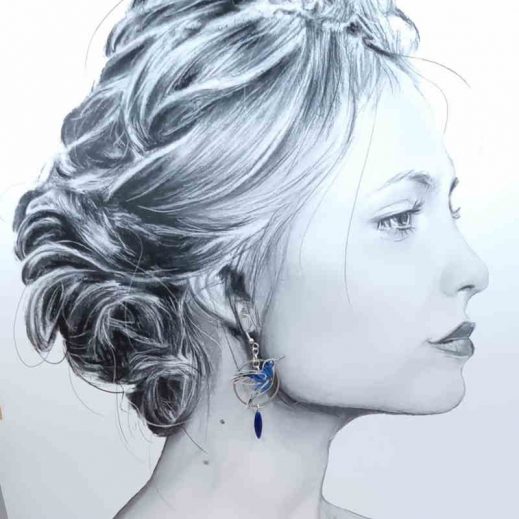 Boucles d'oreilles colibri et plume liberty strawberry thief denim Boucles d'oreilles colibri et plume liberty strawberry thief denim