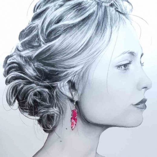 boucles d'oreilles colibri et plume en petit pan osami rose boucles d'oreilles colibri et plume en petit pan osami rose