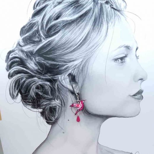 boucles d'oreilles colibri et plume en petit pan osami rose boucles d'oreilles colibri et plume en petit pan osami rose